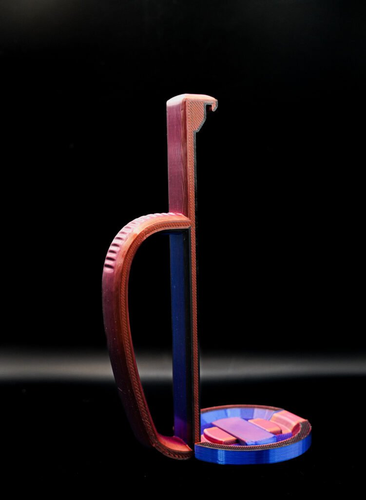 3D printed tall can holder for canned drinks, red and blue design